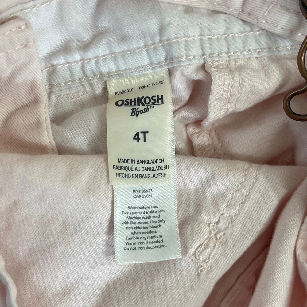 OshKosh B'gosh Overalls Heart Pocket Girls 4T Pink Cotton Vestbak Pant Overalls